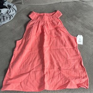 Time and Tru Coral Smocked Top